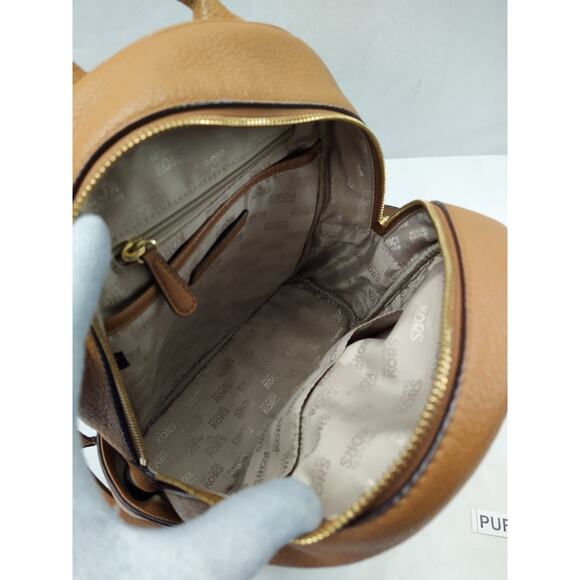 Michael Kors Tan Brown Pebbled Leather Pocket Zip Around Backpack - Picture 9 of 16